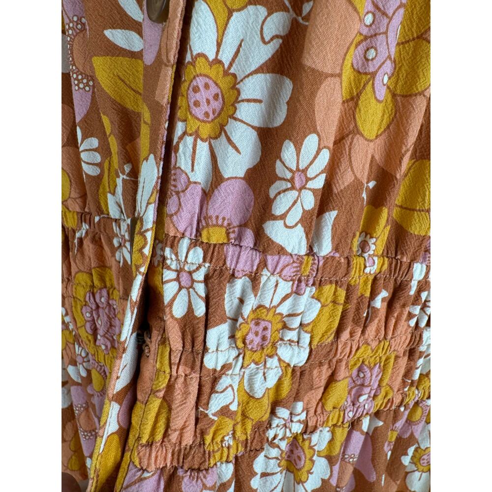 Marine Layer Annika Smocked Floral Midi Dress Amber Brown Medium - Picture 9 of 16